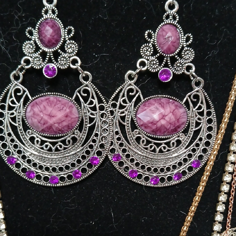 Elegant Silver and Purple Dangle Earrings